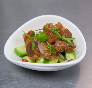 PORK BELLY KRATIEM PRIK THAI WITH CUCUMBER SALAD